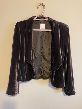 Velvet Shawl-Collar Open Blazer in Deep Purple